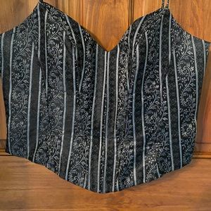 Women’s Black and Silver Brocade Corset Top